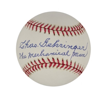 Charlie Gehringer Autographed Baseball w/ "Mechanical Man" Inscription